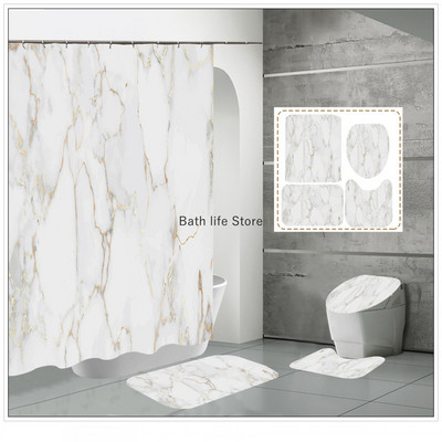 Perdeau de duș din marmură albă, de lux, auriu, modern, cu covor antiderapant, covoraș pentru baie, perdea impermeabilă, poliester, decorațiuni interioare 180x180