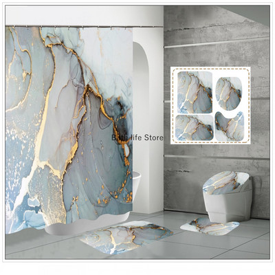 Perdeau de duș din marmură albă, de lux, auriu, modern, cu covor antiderapant, covoraș pentru baie, perdea impermeabilă, poliester, decorațiuni interioare 180x180