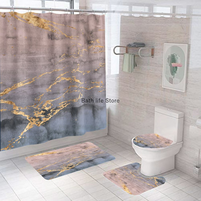 Perdeau de duș din marmură albă, de lux, auriu, modern, cu covor antiderapant, covoraș pentru baie, perdea impermeabilă, poliester, decorațiuni interioare 180x180