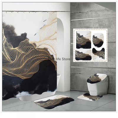 Perdeau de duș din marmură albă, de lux, auriu, modern, cu covor antiderapant, covoraș pentru baie, perdea impermeabilă, poliester, decorațiuni interioare 180x180