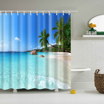 Προσαρμοσμένη κουρτίνα μπάνιου Blue Sky Beach Modern Landscape Κουρτίνα μπάνιου 3D Blackout Μεγάλη 180x200cm Για Διακόσμηση Μπάνιου cortina