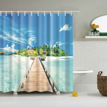 Персонализирана плажна завеса за душ Blue Sky Модерен пейзаж 3D затъмнена завеса за баня Голяма 180x200 см за декорация на баня cortina