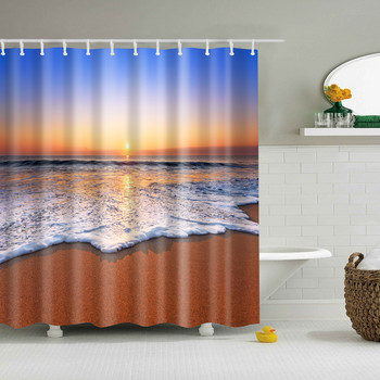 Προσαρμοσμένη κουρτίνα μπάνιου Blue Sky Beach Modern Landscape Κουρτίνα μπάνιου 3D Blackout Μεγάλη 180x200cm Για Διακόσμηση Μπάνιου cortina