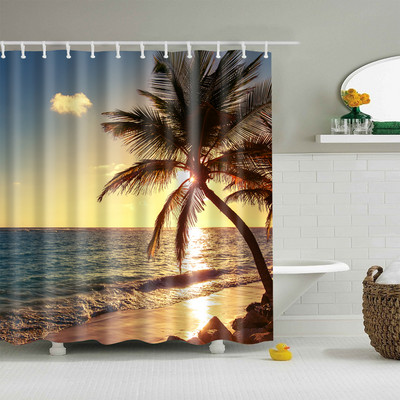 Perdeau de duș de plajă cu cer albastru personalizat, peisaj modern, perdea de baie opaca 3D mare 180x200cm pentru decorarea băii cortina