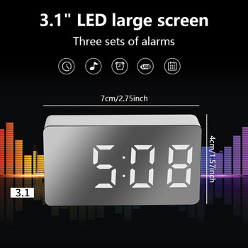 Многофункционална цифрова аларма, огледало, настолен часовник, отлагане на дисплея, време, нощна LED светлина, дата, температура, дисплей, работен плот, домашен декор