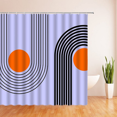 Apstraktna zavjesa za tuširanje iz sredine stoljeća Luk Sunce Mjesec Minimalistički geometrijski krivulje Pruge Tkanina Božićni krajolik Bth kuka za zavjese
