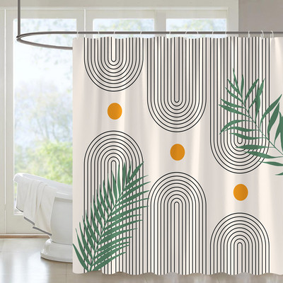 Apstraktna zavjesa za tuširanje iz sredine stoljeća Luk Sunce Mjesec Minimalistički geometrijski krivulje Pruge Tkanina Božićni krajolik Bth kuka za zavjese