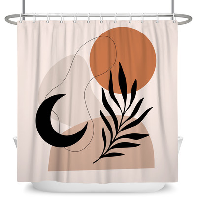 Apstraktna zavjesa za tuširanje iz sredine stoljeća Luk Sunce Mjesec Minimalistički geometrijski krivulje Pruge Tkanina Božićni krajolik Bth kuka za zavjese