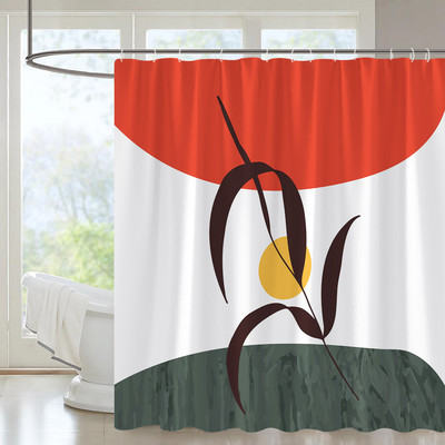 Apstraktna zavjesa za tuširanje iz sredine stoljeća Luk Sunce Mjesec Minimalistički geometrijski krivulje Pruge Tkanina Božićni krajolik Bth kuka za zavjese