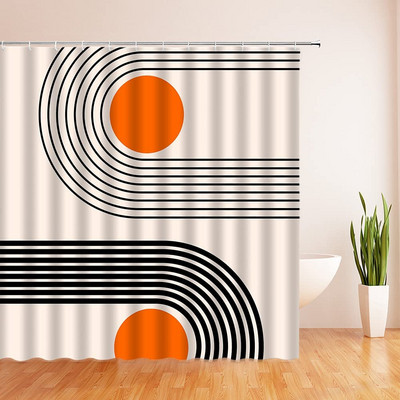 Apstraktna zavjesa za tuširanje iz sredine stoljeća Luk Sunce Mjesec Minimalistički geometrijski krivulje Pruge Tkanina Božićni krajolik Bth kuka za zavjese