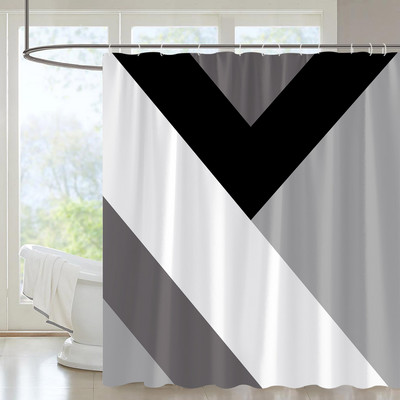 Apstraktna zavjesa za tuširanje iz sredine stoljeća Luk Sunce Mjesec Minimalistički geometrijski krivulje Pruge Tkanina Božićni krajolik Bth kuka za zavjese