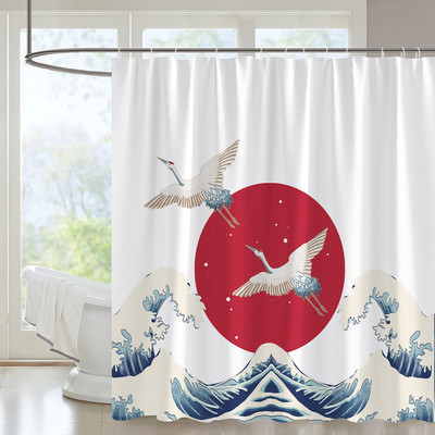 Apstraktna zavjesa za tuširanje iz sredine stoljeća Luk Sunce Mjesec Minimalistički geometrijski krivulje Pruge Tkanina Božićni krajolik Bth kuka za zavjese