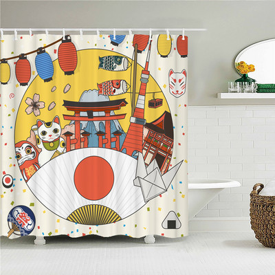 Japāņu stila dušas aizkars 3d tintes krāsošana vannas istabas aizkars ūdensizturīgs ar āķiem 180*240cm dušas aizkaru poliestera audums