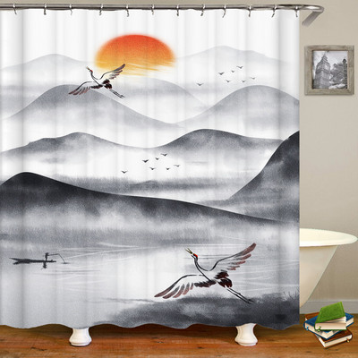 Japāņu stila dušas aizkars 3d tintes krāsošana vannas istabas aizkars ūdensizturīgs ar āķiem 180*240cm dušas aizkaru poliestera audums