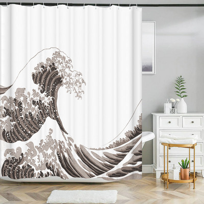 Japāņu stila dušas aizkars 3d tintes krāsošana vannas istabas aizkars ūdensizturīgs ar āķiem 180*240cm dušas aizkaru poliestera audums