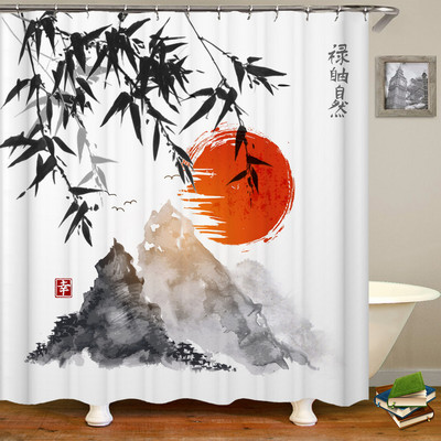Japāņu stila dušas aizkars 3d tintes krāsošana vannas istabas aizkars ūdensizturīgs ar āķiem 180*240cm dušas aizkaru poliestera audums