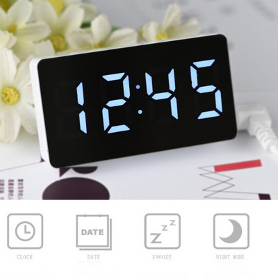 Мини огледало Настолен часовник Многофункционална цифрова аларма Snooze Display Time Night LED Light Desktop Home Decor Gifts Children