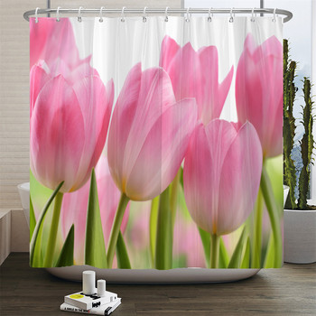 Floral Tulip Printing Flower Κουρτίνα μπάνιου Αδιάβροχη Πολυεστερική Υφασμάτινη Κουρτίνα Μπάνιου Με Γάντζους 180x180cm Διακοσμητική Κουρτίνα