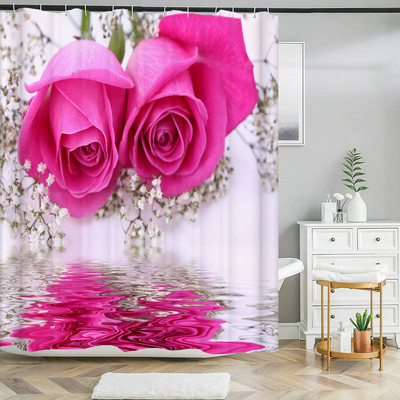 Perdeau de duș cu flori cu imprimare florală lalele, țesătură din poliester, perdea de baie cu cârlige, perdea decorativă 180x180cm
