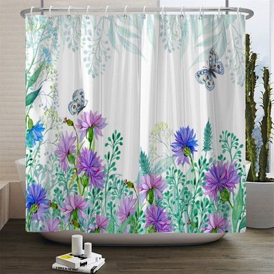 Perdeau de duș cu flori cu imprimare florală lalele, țesătură din poliester, perdea de baie cu cârlige, perdea decorativă 180x180cm