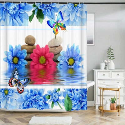 Perdeau de duș cu flori cu imprimare florală lalele, țesătură din poliester, perdea de baie cu cârlige, perdea decorativă 180x180cm