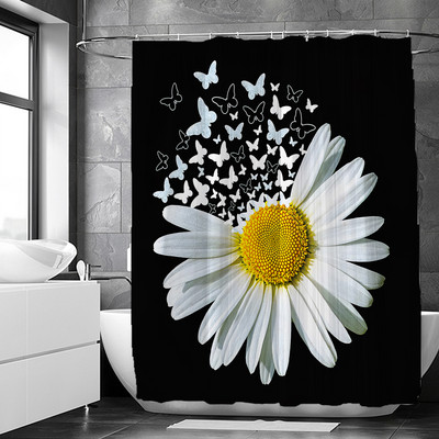 Perdeau de duș cu flori cu imprimare florală lalele, țesătură din poliester, perdea de baie cu cârlige, perdea decorativă 180x180cm