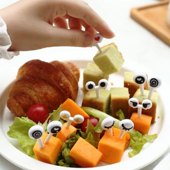 10 τμχ/Σετ Μίνι σουβλάκια χαριτωμένα μάτια κινουμένων σχεδίων Kawaii μεσημεριανό κουτί Bento Food Picks Πιρούνια μπουφέ σάντουιτς Toppers διακόσμηση