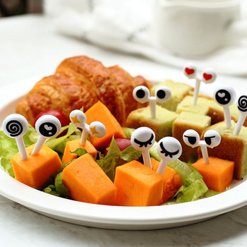 10 τμχ/Σετ Μίνι σουβλάκια χαριτωμένα μάτια κινουμένων σχεδίων Kawaii μεσημεριανό κουτί Bento Food Picks Πιρούνια μπουφέ σάντουιτς Toppers διακόσμηση