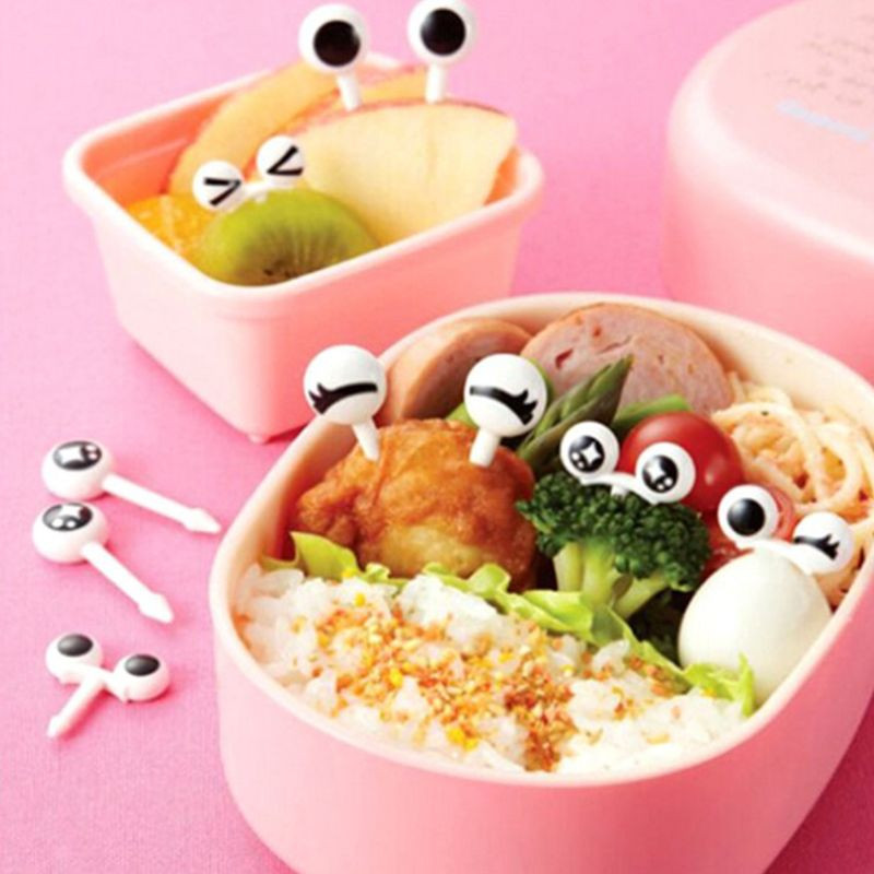 10 vnt / rinkinys Mini iešmeliai Mieli animaciniai filmukai Akys Kawaii Pietūs Bento Dėžė Maistas Vaisiai Raktai Šakės Striukės Bufetas Sumuštiniai Papuošimas