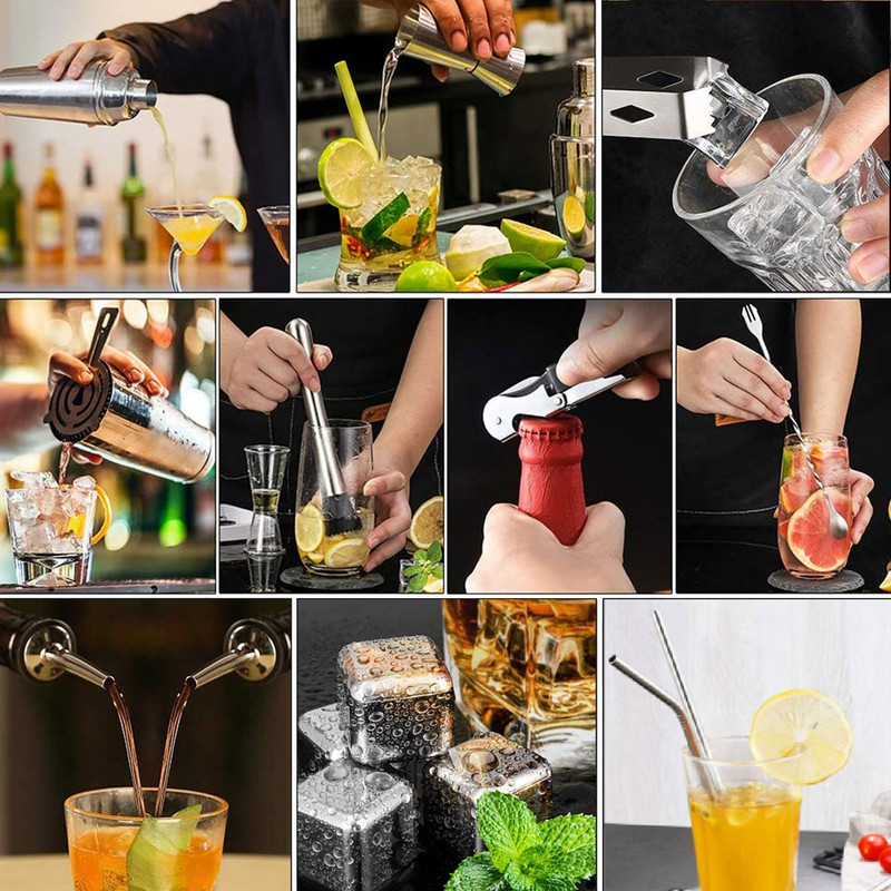 Set za pripremu koktela Shaker od nehrđajućeg čelika Barski alat Kit za barmena ​sa stalkom za izlaganje Žlica za miješanje kocke leda Knjiga recepata Poklon