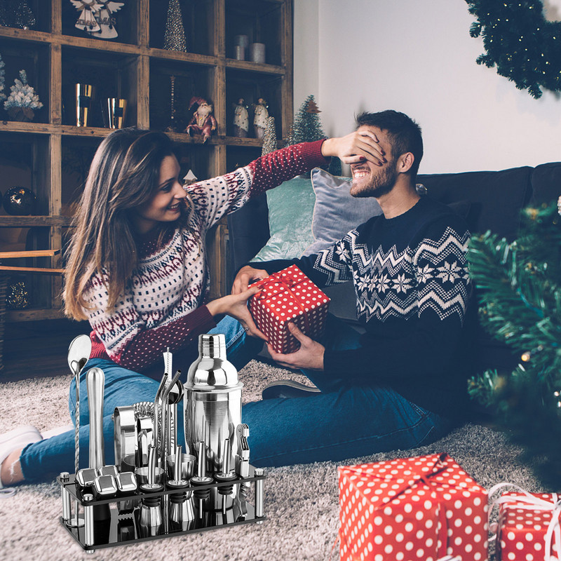 Set za pripremu koktela Shaker od nehrđajućeg čelika Barski alat Kit za barmena ​sa stalkom za izlaganje Žlica za miješanje kocke leda Knjiga recepata Poklon