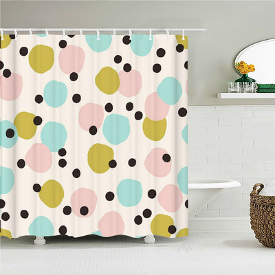 Vienkāršs krāsains ģeometriska raksta audums dušas aizkari vannas istabas aizkari apaļas mozaīkas ūdensnecaurlaidīgs vannas ekrāns ar 12 āķiem
