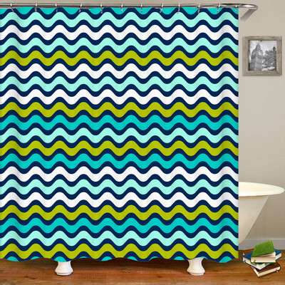 Vienkāršs krāsains ģeometriska raksta audums dušas aizkari vannas istabas aizkari apaļas mozaīkas ūdensnecaurlaidīgs vannas ekrāns ar 12 āķiem