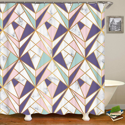 Vienkāršs krāsains ģeometriska raksta audums dušas aizkari vannas istabas aizkari apaļas mozaīkas ūdensnecaurlaidīgs vannas ekrāns ar 12 āķiem