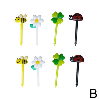 8 vnt / rinkinys Mini animacinis filmukas Panda Bičių gėlė Vaisių šakutė Vaikams Užkandžiai Desertas Tortas Desertas Vaikams Dantų krapštukas Pietūs Vakarėlio dekoras