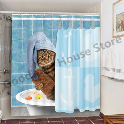 Smiješne zavjese za kupaonicu za tuširanje Slatki dinosaurusi za kadu Vodootporna mačja životinjska tkanina Pastelna vrata WC-a Perive zavjese Cortina kuke