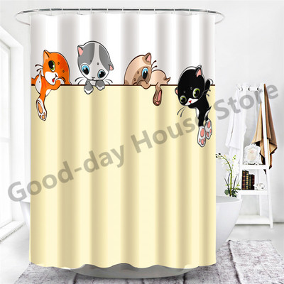 Smiješne zavjese za kupaonicu za tuširanje Slatki dinosaurusi za kadu Vodootporna mačja životinjska tkanina Pastelna vrata WC-a Perive zavjese Cortina kuke