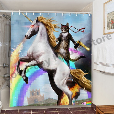 Smiješne zavjese za kupaonicu za tuširanje Slatki dinosaurusi za kadu Vodootporna mačja životinjska tkanina Pastelna vrata WC-a Perive zavjese Cortina kuke