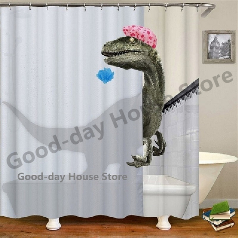 Smiješne zavjese za kupaonicu za tuširanje Slatki dinosaurusi za kadu Vodootporna mačja životinjska tkanina Pastelna vrata WC-a Perive zavjese Cortina kuke