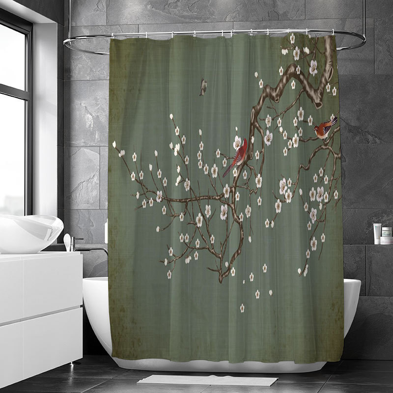 Ziedi Putni Vannas aizkari Ūdensizturīgs audums Dušas aizkari Ziedu lapas Apdruka Vannas istabas ekrāns Ainava Mājas dekorēšana