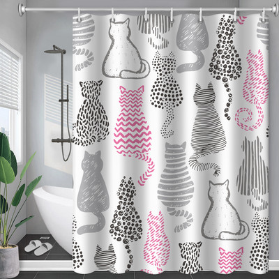 Smieklīgi kaķu suņu dušas aizkari multfilmas dzīvnieks bērniem ūdensizturīgs poliestera radošās personības mājas dekors vannas istabas aizkari