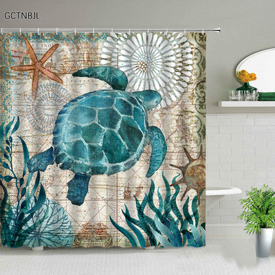 Ocean Životinja Hobotnica Kit Morska Kornjača Zavjese za tuširanje Kreativnost Dizajn Kupaonica Zavjesa za kadu Dekoracija kade Setovi tkanina s kukom