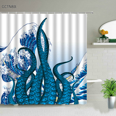 Ocean Životinja Hobotnica Kit Morska Kornjača Zavjese za tuširanje Kreativnost Dizajn Kupaonica Zavjesa za kadu Dekoracija kade Setovi tkanina s kukom