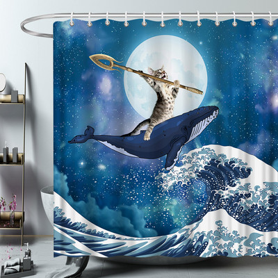 Ocean Životinja Hobotnica Kit Morska Kornjača Zavjese za tuširanje Kreativnost Dizajn Kupaonica Zavjesa za kadu Dekoracija kade Setovi tkanina s kukom