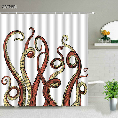 Ocean Životinja Hobotnica Kit Morska Kornjača Zavjese za tuširanje Kreativnost Dizajn Kupaonica Zavjesa za kadu Dekoracija kade Setovi tkanina s kukom