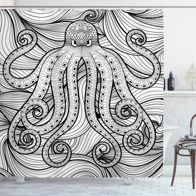 Ocean Životinja Hobotnica Kit Morska Kornjača Zavjese za tuširanje Kreativnost Dizajn Kupaonica Zavjesa za kadu Dekoracija kade Setovi tkanina s kukom