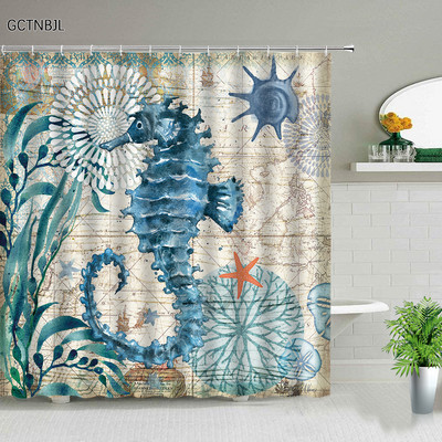 Ocean Životinja Hobotnica Kit Morska Kornjača Zavjese za tuširanje Kreativnost Dizajn Kupaonica Zavjesa za kadu Dekoracija kade Setovi tkanina s kukom
