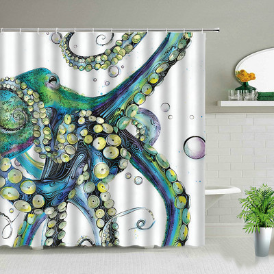 Ocean Životinja Hobotnica Kit Morska Kornjača Zavjese za tuširanje Kreativnost Dizajn Kupaonica Zavjesa za kadu Dekoracija kade Setovi tkanina s kukom