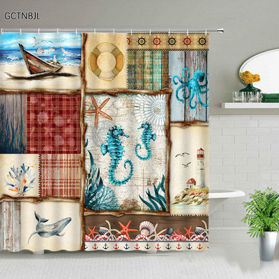 Ocean Životinja Hobotnica Kit Morska Kornjača Zavjese za tuširanje Kreativnost Dizajn Kupaonica Zavjesa za kadu Dekoracija kade Setovi tkanina s kukom
