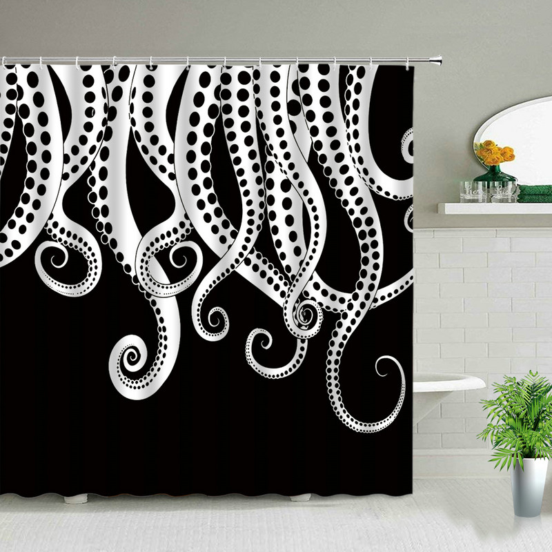 Ocean Životinja Hobotnica Kit Morska Kornjača Zavjese za tuširanje Kreativnost Dizajn Kupaonica Zavjesa za kadu Dekoracija kade Setovi tkanina s kukom